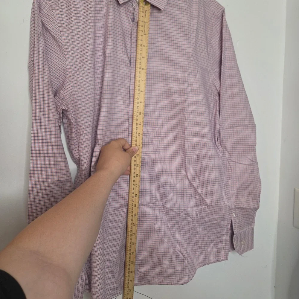 Banana Republic Mens Slim Fit Non-Iron Cotton Grid‎ Check Dress Shirt Red Blue M